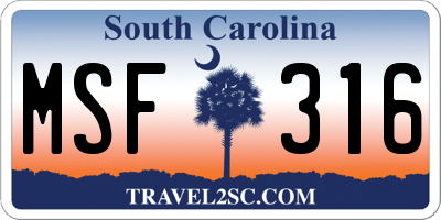 SC license plate MSF316
