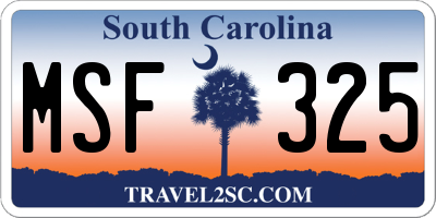 SC license plate MSF325