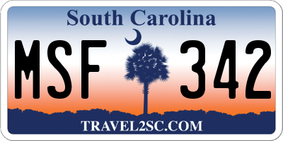 SC license plate MSF342