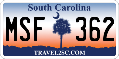 SC license plate MSF362