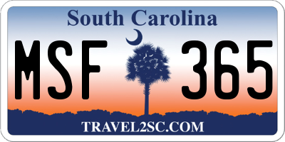 SC license plate MSF365