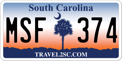 SC license plate MSF374