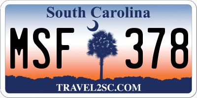 SC license plate MSF378