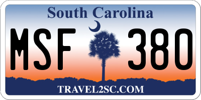SC license plate MSF380