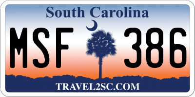 SC license plate MSF386