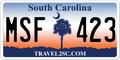SC license plate MSF423