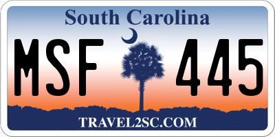 SC license plate MSF445