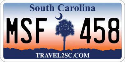 SC license plate MSF458