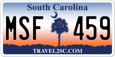 SC license plate MSF459