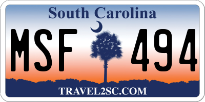 SC license plate MSF494