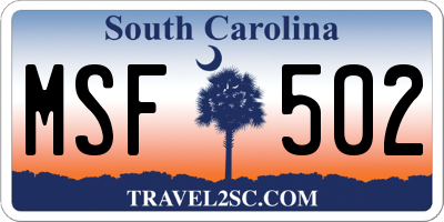 SC license plate MSF502