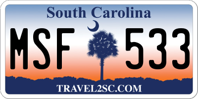 SC license plate MSF533