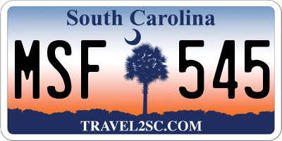 SC license plate MSF545
