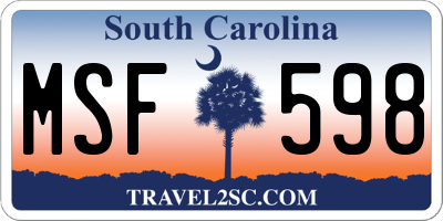 SC license plate MSF598