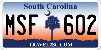 SC license plate MSF602
