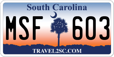 SC license plate MSF603