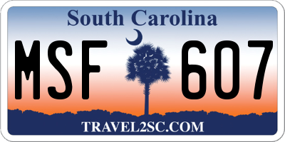 SC license plate MSF607