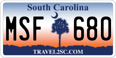 SC license plate MSF680
