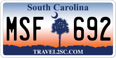SC license plate MSF692