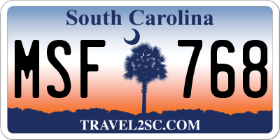 SC license plate MSF768
