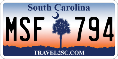 SC license plate MSF794