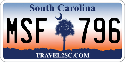 SC license plate MSF796