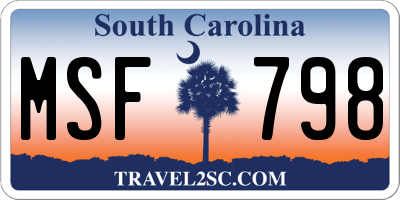 SC license plate MSF798