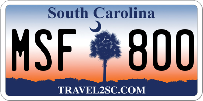 SC license plate MSF800