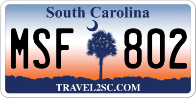 SC license plate MSF802