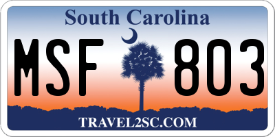 SC license plate MSF803