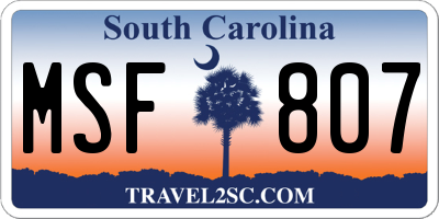 SC license plate MSF807