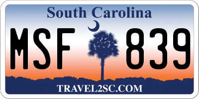 SC license plate MSF839