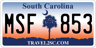 SC license plate MSF853