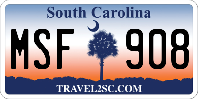 SC license plate MSF908
