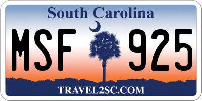 SC license plate MSF925