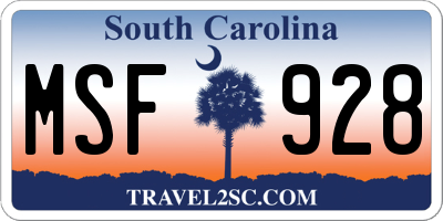 SC license plate MSF928
