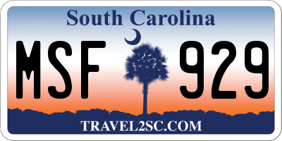 SC license plate MSF929