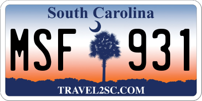 SC license plate MSF931
