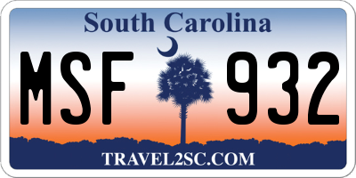 SC license plate MSF932
