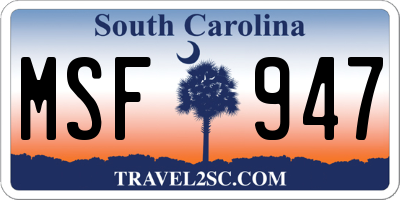 SC license plate MSF947
