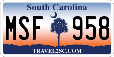 SC license plate MSF958