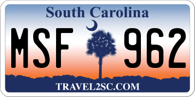 SC license plate MSF962
