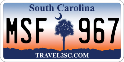 SC license plate MSF967