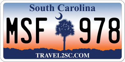 SC license plate MSF978
