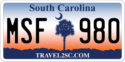 SC license plate MSF980