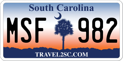 SC license plate MSF982