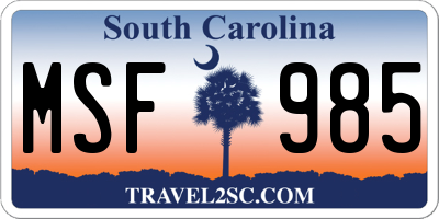 SC license plate MSF985