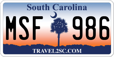 SC license plate MSF986