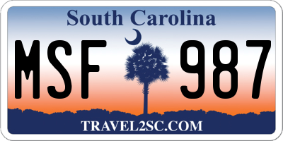 SC license plate MSF987