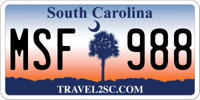 SC license plate MSF988